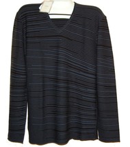 Armani Collezioni Black Navy Blue Stripes Mens V-Neck Sweater Size L - $238.07