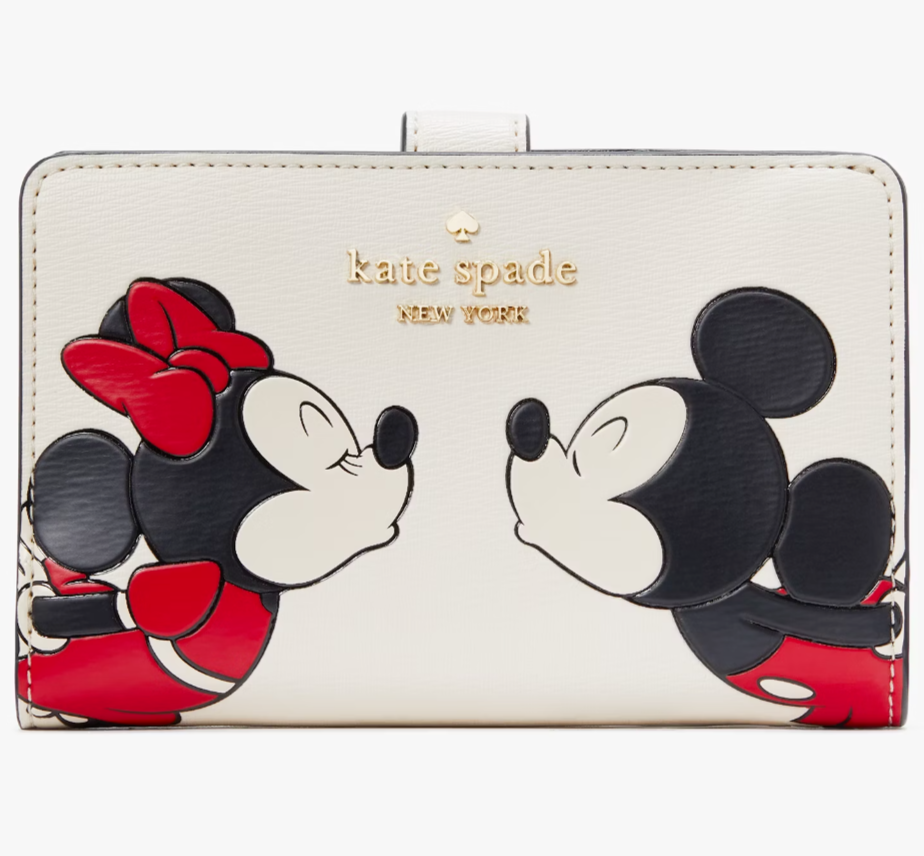 Kate Spade Disney Minnie Mouse Medium Compact Bifold Wallet Ivory White KG656