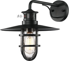 Outdoor Wall Sconce Black Fixture Vintage Dusk To Dawn Motion Sensor Por... - £74.26 GBP