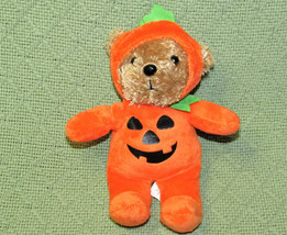 Galerie Teddy Pumpkin Stuffed Animal Mini Orange Halloween Plush 7&quot; Tan Bear Toy - £8.63 GBP