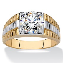 PalmBeach Jewelry Men&#39;s 2 Carat Cubic Zirconia Textured Ring Gold-Plated - £25.49 GBP