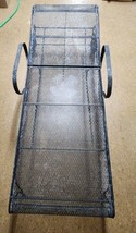 Vintage Iron Patio Lawn Long Lounge Chair Adjustable Back On Wheels Heavy Duty - £200.45 GBP