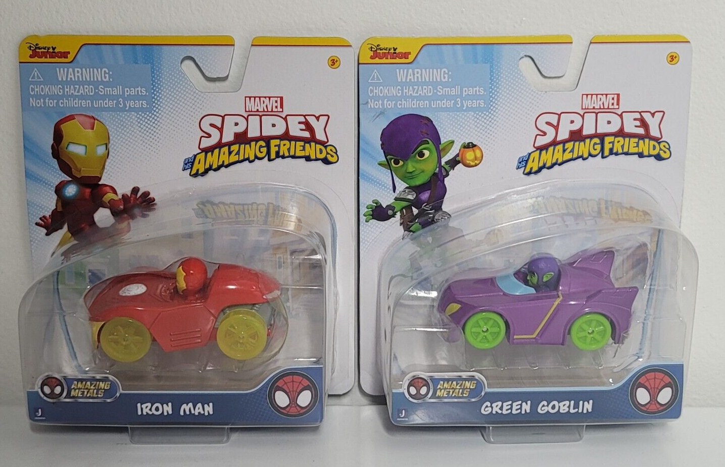 Primary image for Spider-Man Spidey and Amazing Friends Iron Man, Green Goblin Car Lot Set Marvel