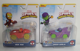 Spider-Man Spidey and Amazing Friends Iron Man, Green Goblin Car Lot Set Marvel - £15.97 GBP