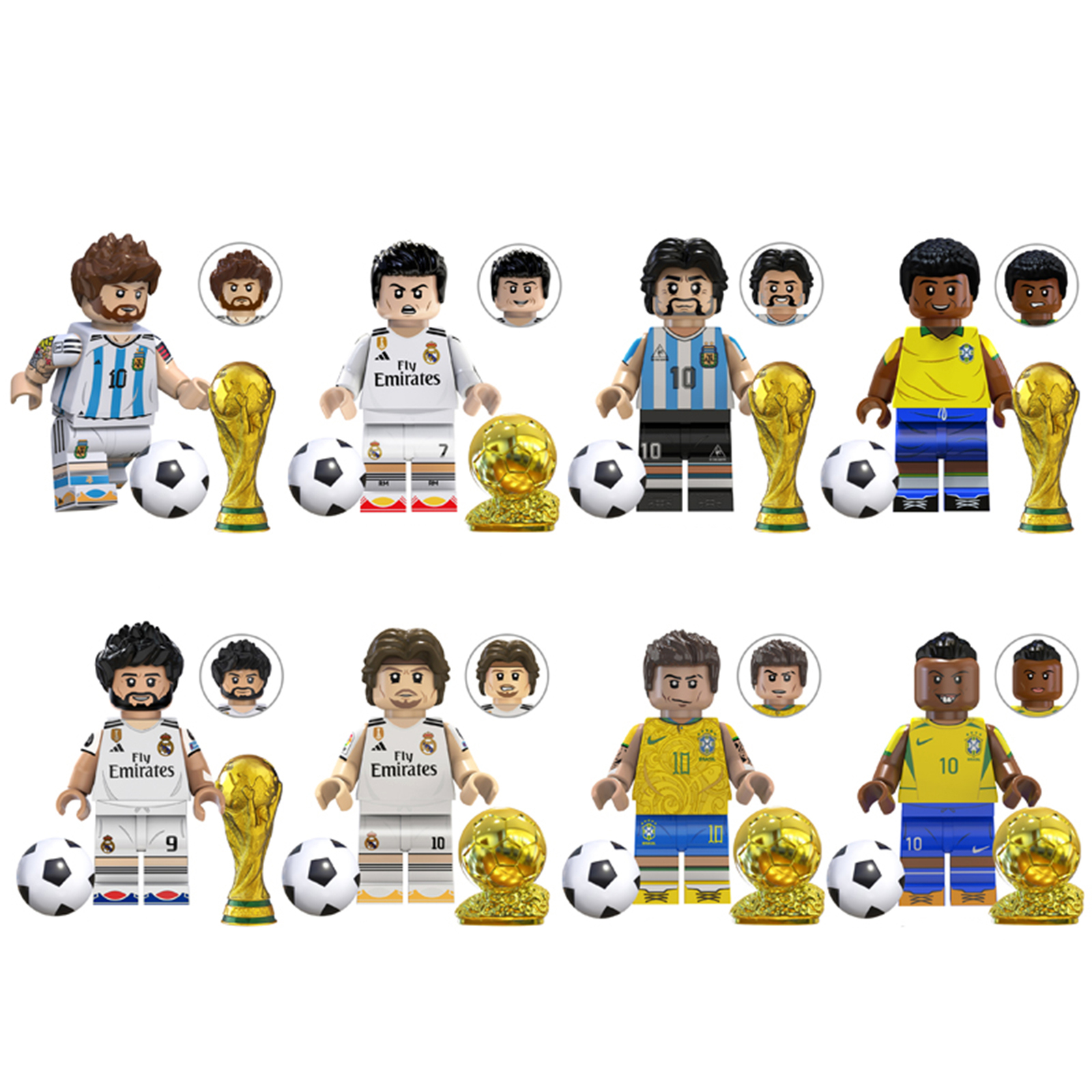 8Pcs Football World Cup Minifigure Real Madrid CF Pele Modric Neymar Mini Blocks
