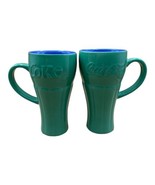 Coca-Cola COKE Green Blue Ceramic Glass Travel Mug Tumbler Pair (2) - £13.91 GBP
