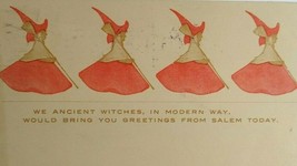 Halloween Postcard Ancient Salem Witches With Broomsticks Beverly Mass 1908 - £65.92 GBP