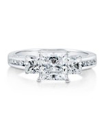 Sterling Silver AAAA Princess Cubic Zirconia 3-Stones Rings  - €17,49 EUR