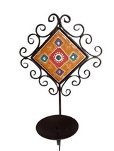 Curled Black Iron Wall Hanging Decor 12&quot;t Ceramic Tile Art 3.5&quot; Candle Holder  - £10.99 GBP