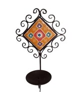 Curled Black Iron Wall Hanging Decor 12&quot;t Ceramic Tile Art 3.5&quot; Candle H... - £11.00 GBP