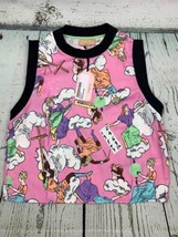 Womens Collar Print Sleeveless Vest Crop Tank Top Pink Small - £22.53 GBP