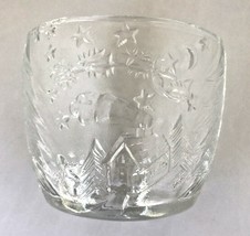 4 Vtg Christmas Candle Holder Indonesia Clear Pressed Molded Glass Cup Reindeer - £5.67 GBP