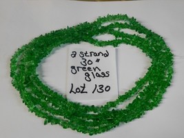 2 Bead strand green glass medium chip 30 INCH approx LOT 130 - $8.54
