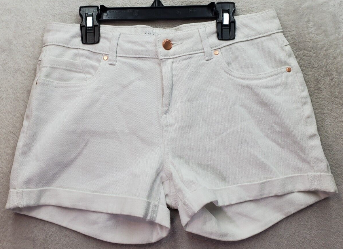 Denim &amp; Co. Bermuda Short Women Size 4 White Denim Cotton Stretch Folded... - $13.22