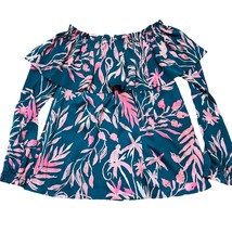 Lilly Pulitzer XS Off-Shoulder Blouse Top Shirt Blue &amp; Pink - £37.49 GBP
