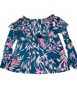 Lilly Pulitzer XS Off-Shoulder Blouse Top Shirt Blue &amp; Pink - $65.78 CAD