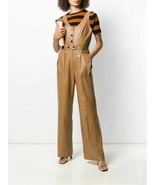 Beige Stylish Leather Romper Belted Women 100% Genuine Leather Festive J... - $266.70 CAD+