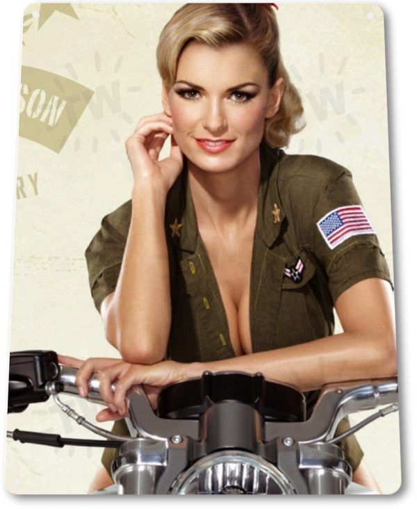 Primary image for Hot Rider Pinup Girl Sexy Combat Military Man Cave Gun Decor Large Metal Sign