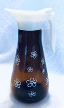 Vintage Amber Brown Glass Syrup Dispenser White Daisy Flower Pattern - £14.00 GBP