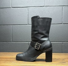 Tommy Hilfiger Boots Womens 7.5 M Black Leather Y2K Square Toe Tall 90&#39;s Vintage - £51.63 GBP