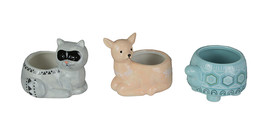 3 Forest Critters Raccoon Deer and Tortoise Dolomite Ceramic Mini Planters - £17.11 GBP