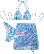 MakeMeChic Women&#39;s Allover Print 3-Piece Bikini Set and Cover-Up Skirt -... - £11.65 GBP