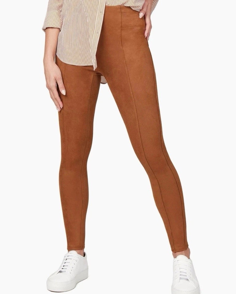 Spanx Faux Suede Leggings Womens Large Rich Caramel Brown Pull On Stretc... - $34.55