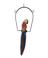 Red and Blue Tropical Macaw Parrot on Perch Hanging Statue 23 In. - £23.69 GBP