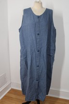 Vtg Flax Angelheart L Blue Check Linen Tank Maxi Dress Lagenlook Pockets - £67.74 GBP