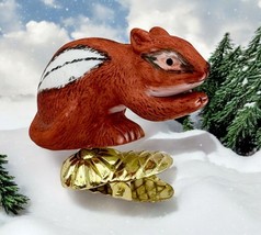 Vintage Chipmunk Christmas Tree Ornament Clip On Porcelain Forest Nature - $11.89