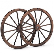 Set of 2 30-inch Decorative Vintage Wood Wagon Wheel - £103.49 GBP
