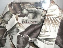 Hollis River XL Hawaiian Shirt Matched Pocket Ferns Leaves Brown on White - $11.88