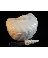 Vntg SHAFFORD White Porcelain appetizer dip dish w/ spreading knife CLAM... - $36.48 CAD