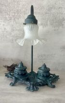 Antique Lamp w/Double Ink Well Victorian - Marked Brite Metal - Green – ... - $165.58 CAD