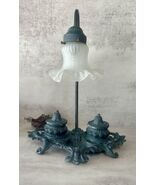 Antique Lamp w/Double Ink Well Victorian - Marked Brite Metal - Green – Working - $165.58 CAD
