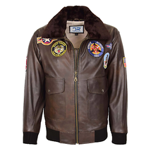 Men&#39;s Classic Top Gun Aviator Leather Heavy-Duty Pilot Jacket Brown DR154 - £142.85 GBP