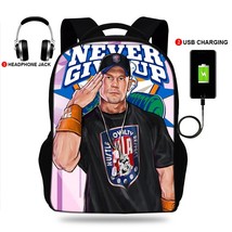 USB Charger School Bags for Teenage Boys &amp;Girls WWE John Cena Clic Wrestling Pri - £93.22 GBP