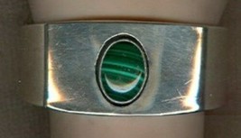 Malachite Cabochon Set in Signed Sterling Silver in Shadowbox Style Brac... - $200.00