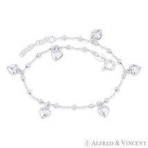 7mm Heart Love Charm, Bead, &amp; Cable Link Italy .925 Sterling Silver Chain Anklet - £25.89 GBP