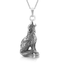 Brave Howling Wolf or Dog Sterling Silver Animal Pet Pendant Necklace - £18.28 GBP