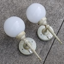 mid century wall sconce set white globes MATCHING SET globe outlet 1960s... - $189.99