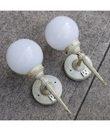 mid century wall sconce set white globes MATCHING SET globe outlet 1960s... - $3,470.13 MXN