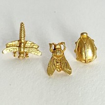 Cute Bee Dragonfly Lady Bug Gold Tone Small Scatter Pins Set of 3 Half Inch Long - £10.32 GBP