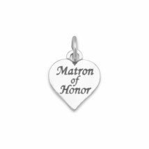 Oxidized &quot;Matron of Honor&quot; Engraved Heart Shaped Charm Drop 925 Silver Pendant - £31.82 GBP