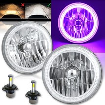 COB Purple LED Halo Headlights 6K 4000Lm LED Light Kit Fits 76-16 Jeep W... - £154.58 GBP