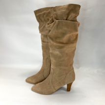 Hot In Hollywood Boots Knee High Heels Women Camel Suede Scrunch Slouchy 8M - £28.11 GBP