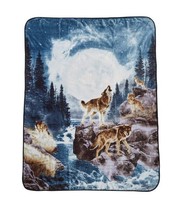 Moon Wolf Luxury Soft Decorative Throw Blanket 60&quot; x 80&quot; - £36.15 GBP