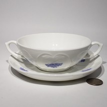 Adderley Bone China Embossed Blue Chelsea Flat Cream Soup Bowl &amp; Saucer Set - £27.49 GBP