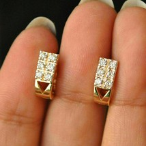 1CT Forma Rotonda Diamanti Finti Hoop Orecchini 14K Giallo Argento Placcato Oro - £182.87 GBP