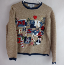Tiara International Christmas Collection Merry Christmas Embroidered Sweater Med - £15.25 GBP